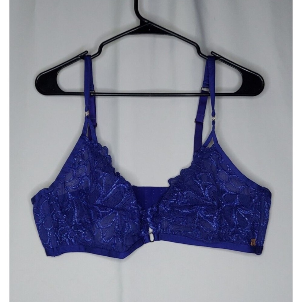 Savage X Fenty Lace Bra 34C Blue Unlined Sheer Wireless 3-Hook‎ Adjustable
